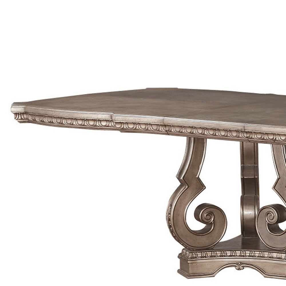 Wooden Extendable Dining Table With Double Pedestal Base Silver AMF-66920