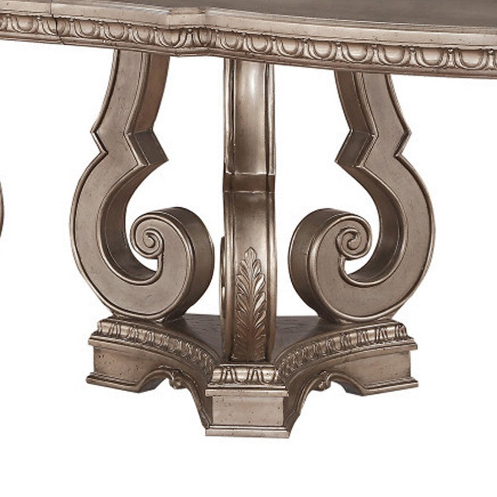 Wooden Extendable Dining Table With Double Pedestal Base Silver AMF-66920
