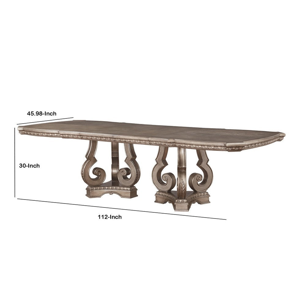 Wooden Extendable Dining Table With Double Pedestal Base Silver AMF-66920