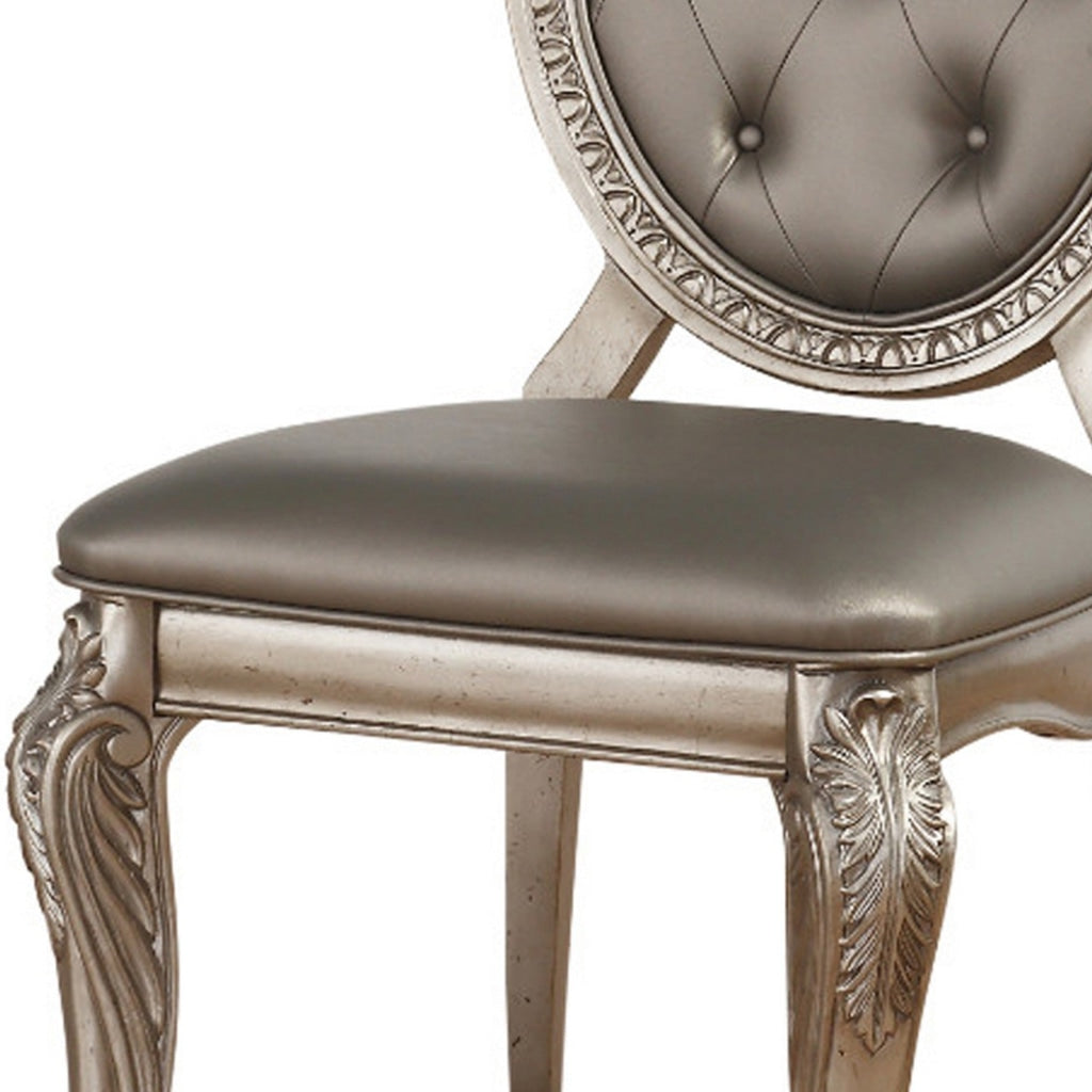 Faux Leather Upholstered Wooden Side Chair with Carved Details Gray and Gold Set of Two - 66922 AMF-66922