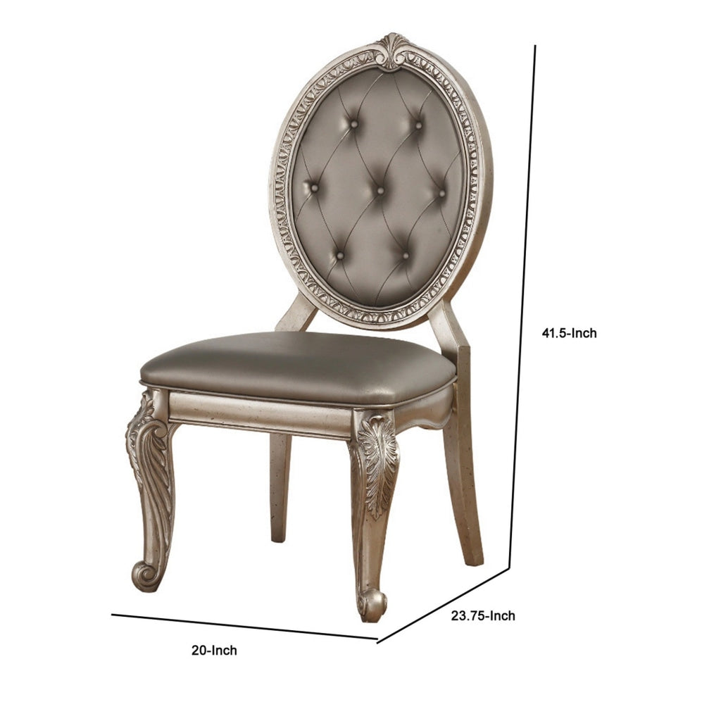 Faux Leather Upholstered Wooden Side Chair with Carved Details Gray and Gold Set of Two - 66922 AMF-66922