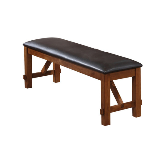 Leatherette Rectangular Shaped Bench with Block Legs, Black and Brown
