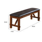 Leatherette Rectangular Shaped Bench with Block Legs, Black and Brown