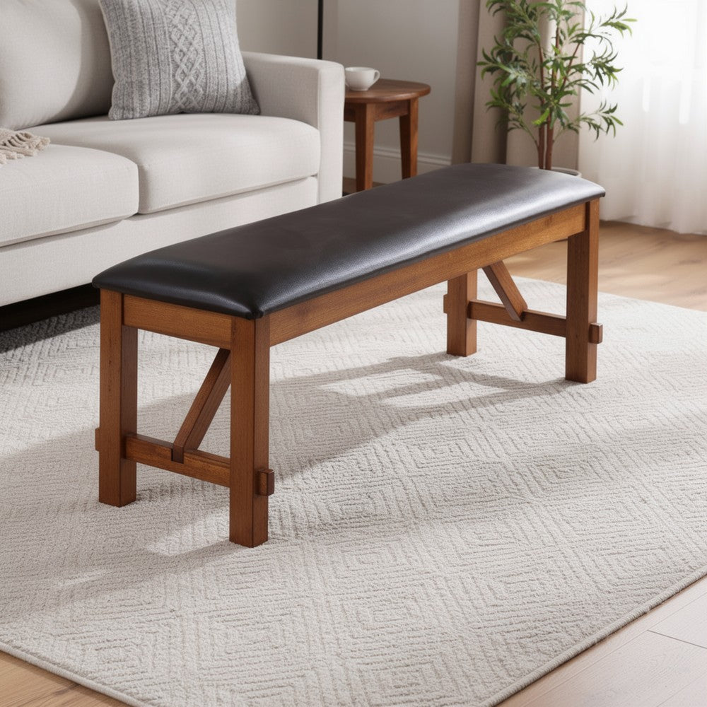 Arden Bench | Wood & Fabric Upholstery | Padded Seat | Brown