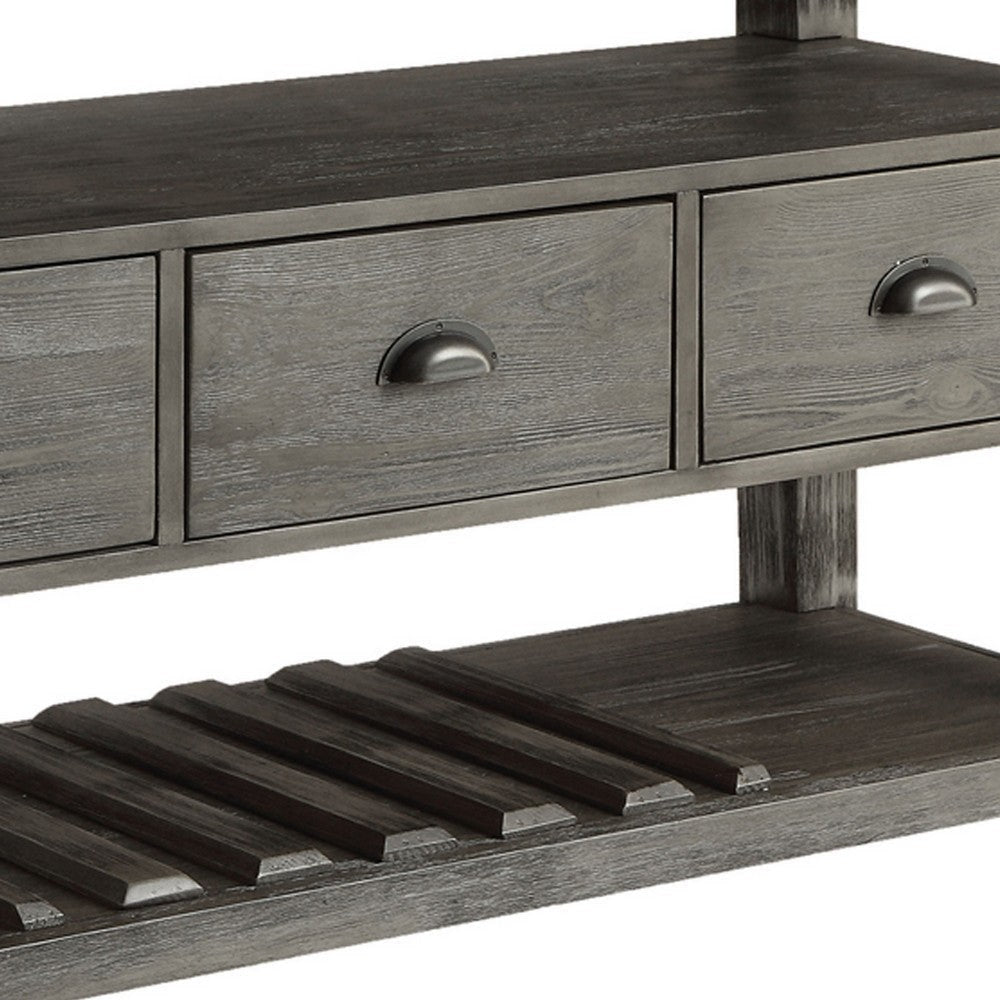 Traditional Style Wooden and Marble Server with Three Drawers White and Gray AMF-70169