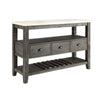 Traditional Style Wooden and Marble Server with Three Drawers, White and Gray