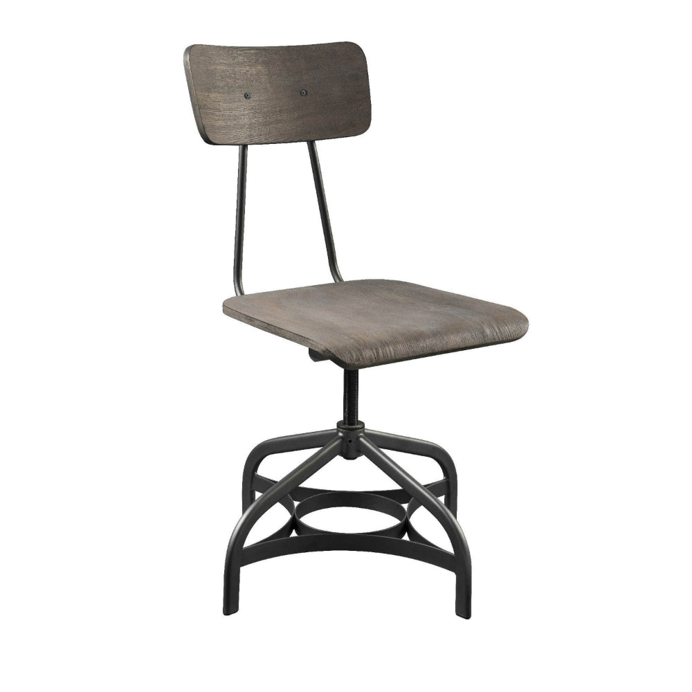 Metal Adjustable Side Chairs with Wooden Swivelling Seats and Open Backrest, Gray, Set of Two - 70277