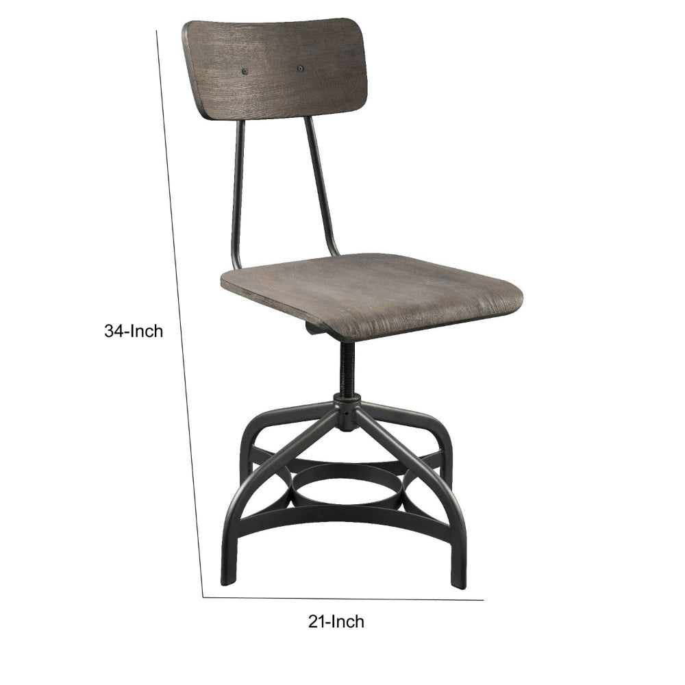 Metal Adjustable Side Chairs with Wooden Swivelling Seats and Open Backrest Gray Set of Two - 70277 AMF-70277