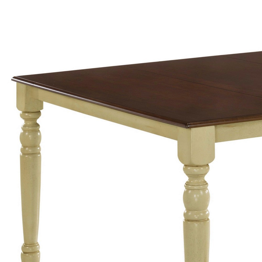 Wooden Counter Height Table with Turned Legs Antique White and Brown AMF-70430