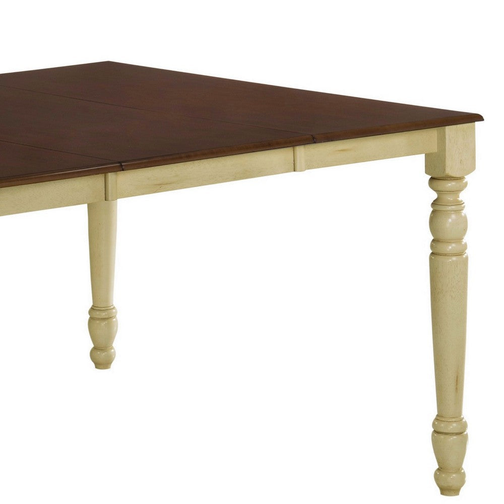 Wooden Counter Height Table with Turned Legs Antique White and Brown AMF-70430