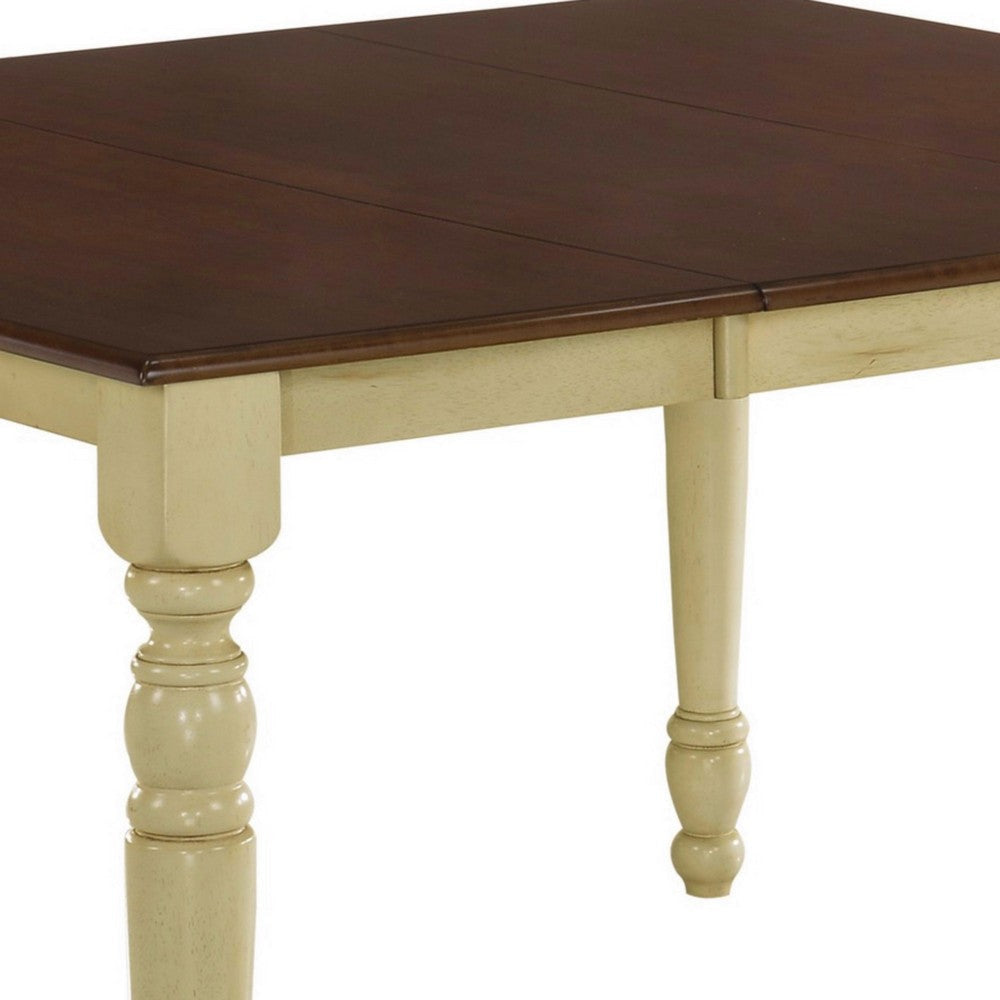Wooden Counter Height Table with Turned Legs Antique White and Brown AMF-70430