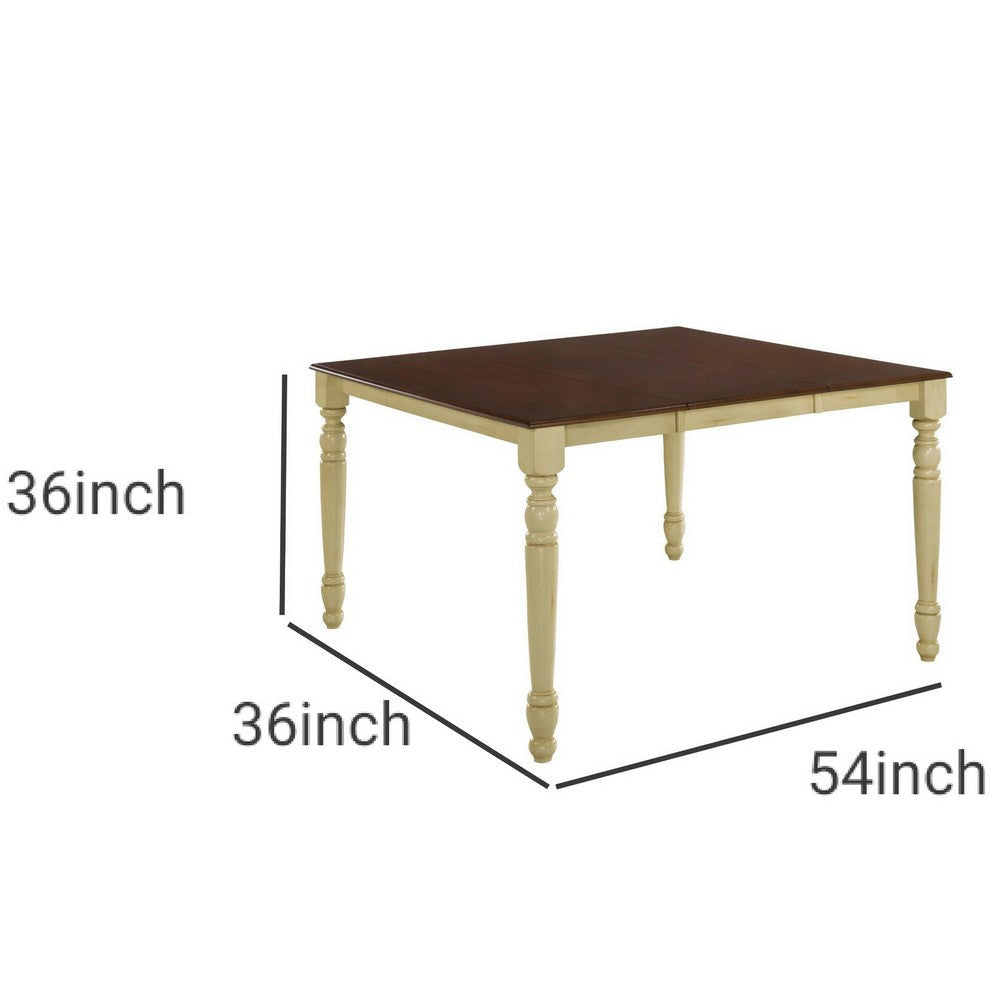Wooden Counter Height Table with Turned Legs Antique White and Brown AMF-70430