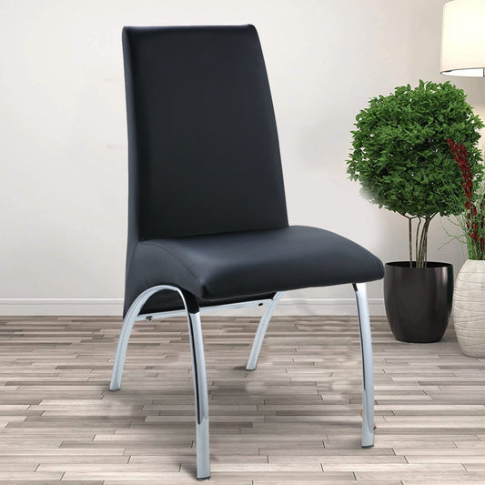 Leatherette Upholstered Side Chairs with Metal Base Black and Silver Set of Two - 71112 AMF-71112