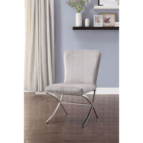 Nova Side Chair Set of 2 | Velvet Upholstery | X Base | Light Gray & Silver