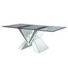 Wood and Glass Dining Table with Mirror and Faux Crystal Inlays Silver and Clear AMF-71280