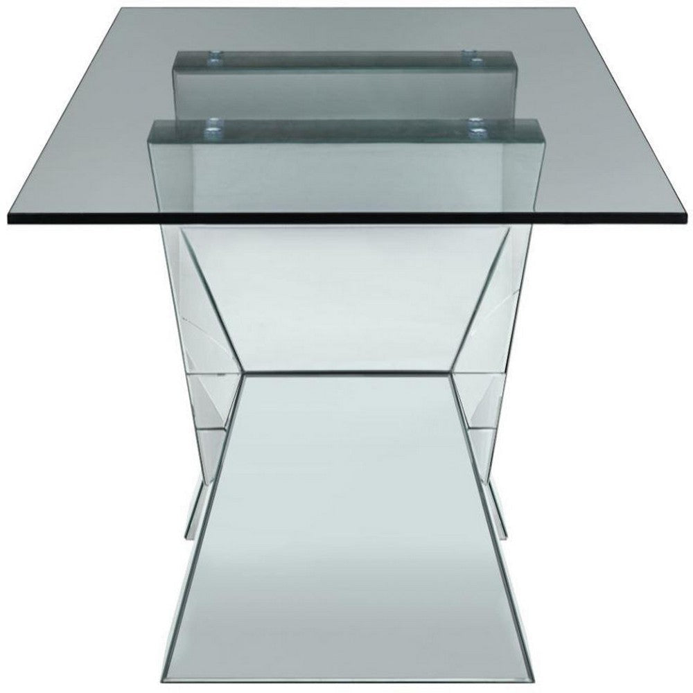 Wood and Glass Dining Table with Mirror and Faux Crystal Inlays Silver and Clear AMF-71280