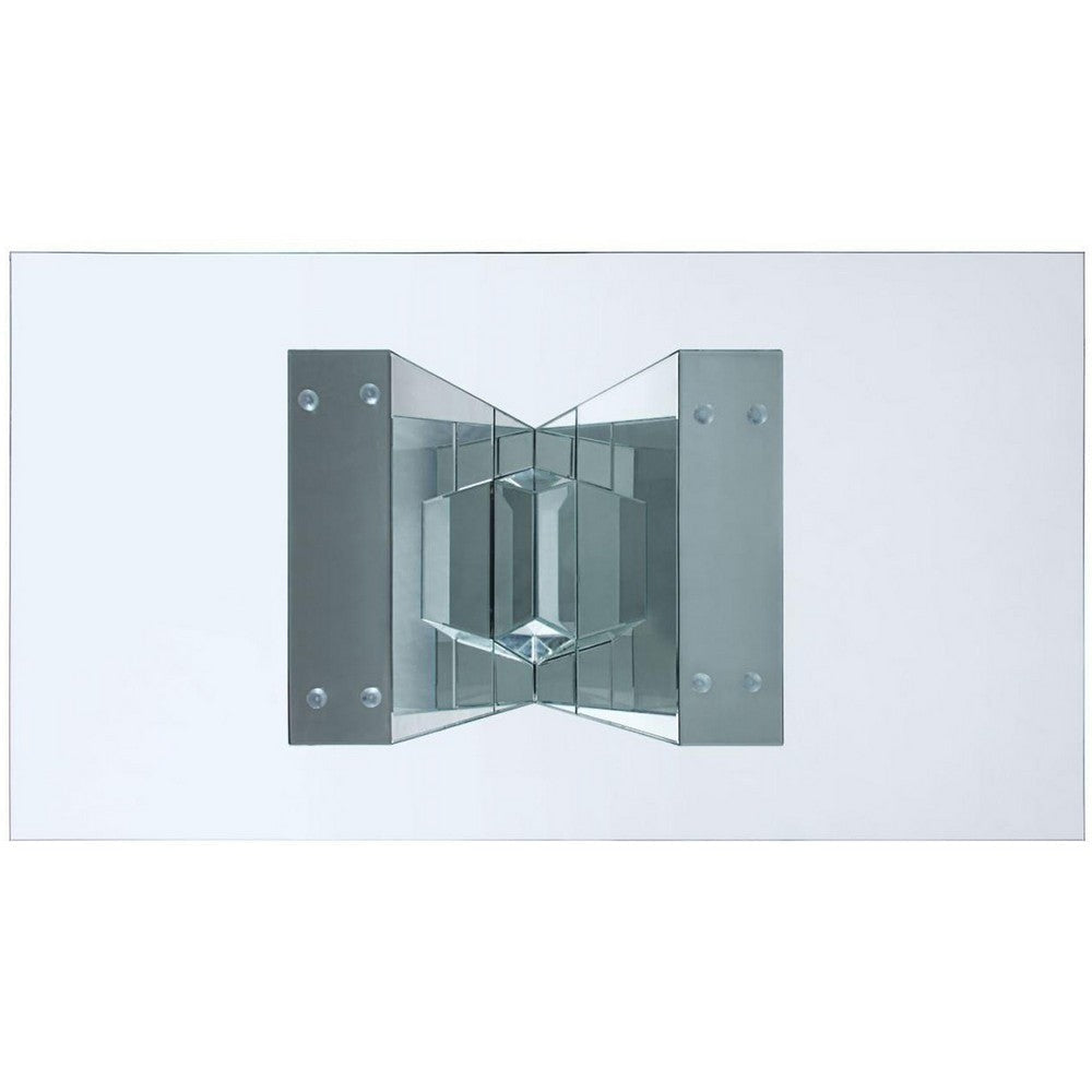 Wood and Glass Dining Table with Mirror and Faux Crystal Inlays Silver and Clear AMF-71280