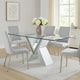 Wood and Glass Dining Table with Mirror and Faux Crystal Inlays, Silver and Clear