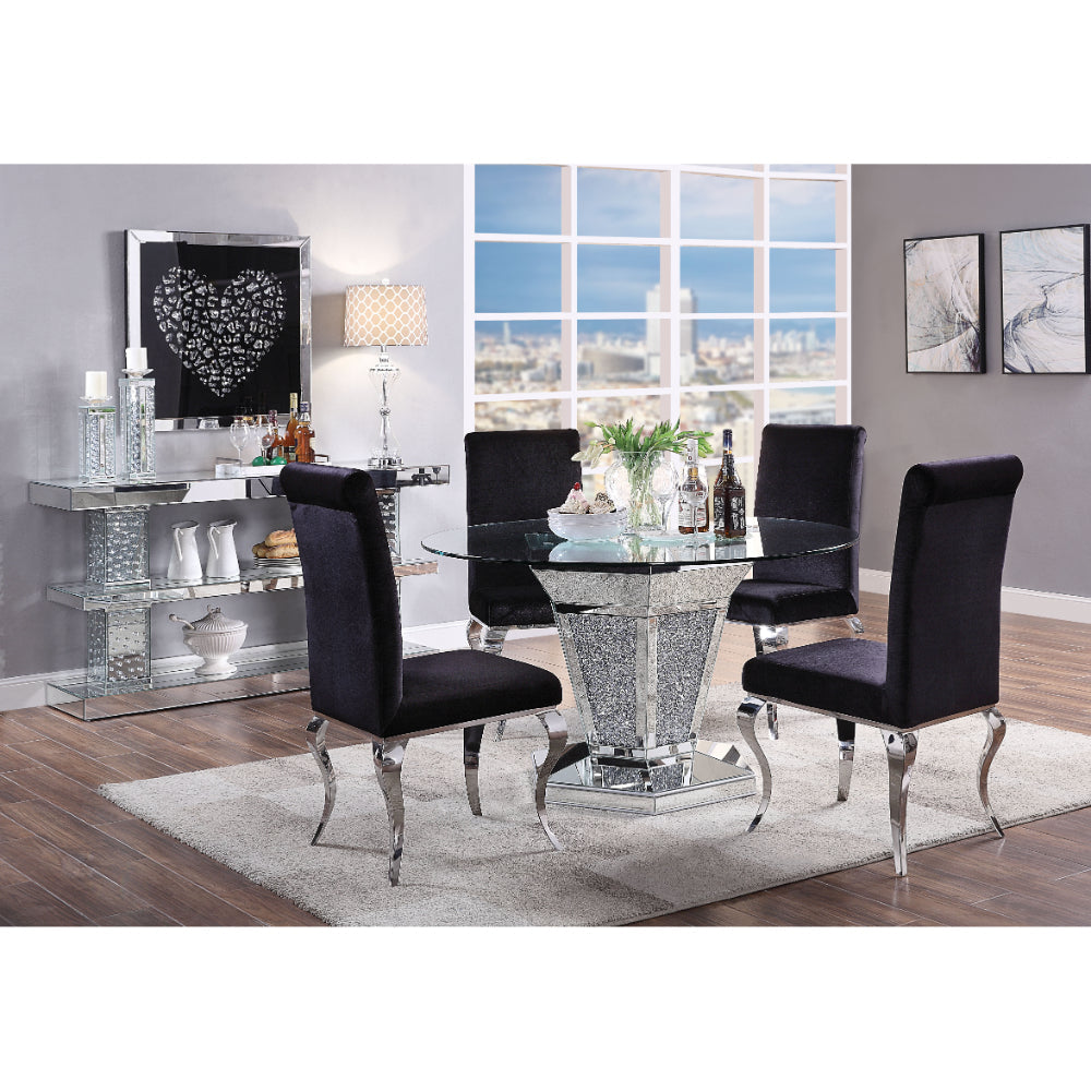 Celeste Dining Table | Faux Crystals | Mirror Inlay | Pedestal Base | Silver
