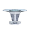 Faux Crystals and Mirror Inlaid Wooden Dining Table with Pedestal Base, Silver and Clear