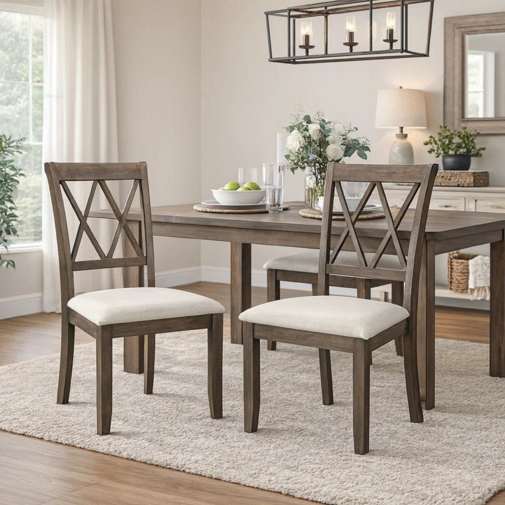 Clarence Dining Chair Set of 2 | Double X Back | Beige & Brown
