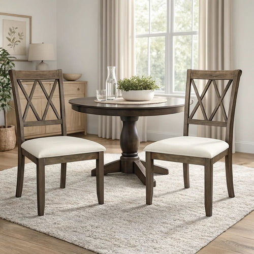 Clarence Dining Chair Set of 2 | Double X Back | Beige & Brown