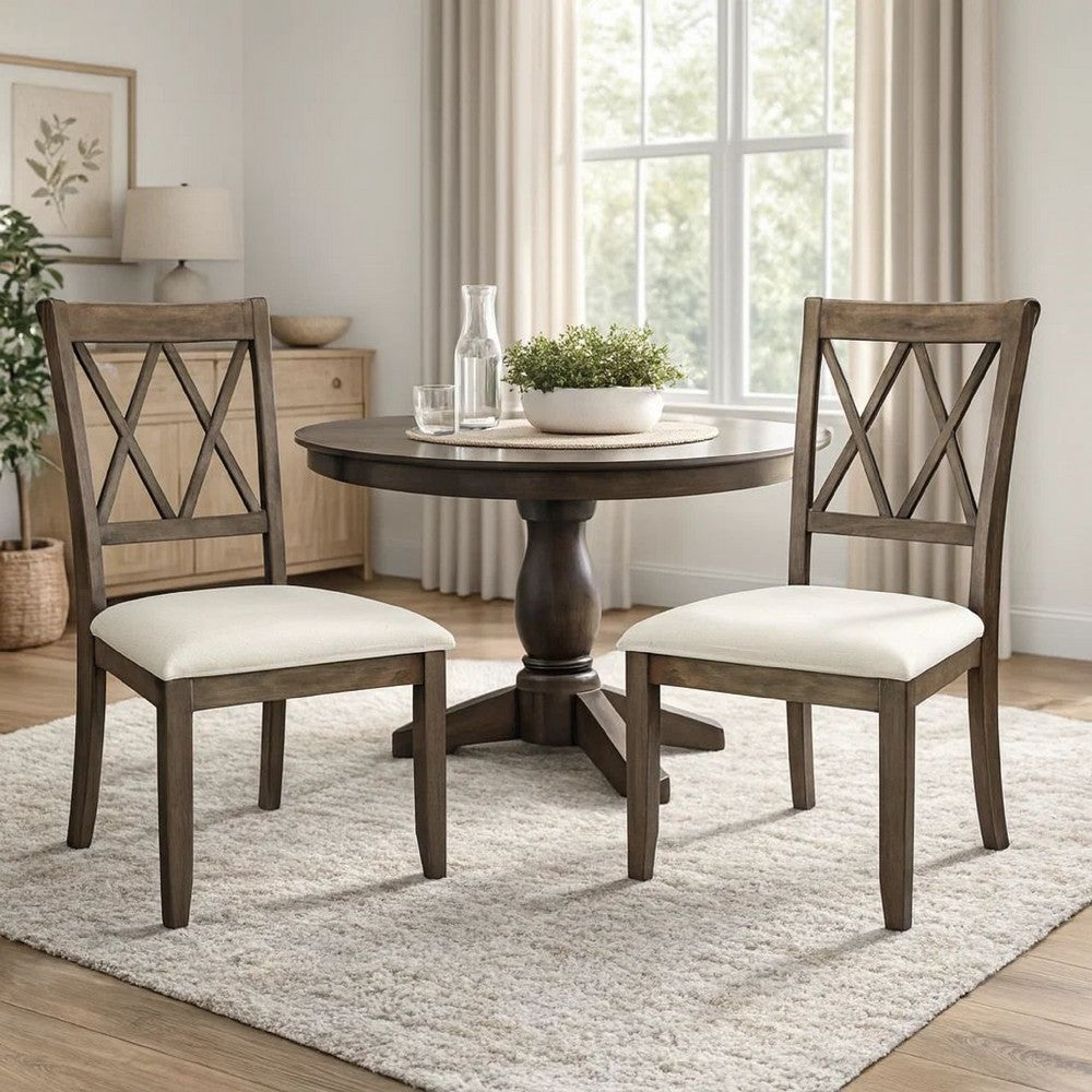 Clarence Dining Chair Set of 2 | Double X Back | Beige & Brown