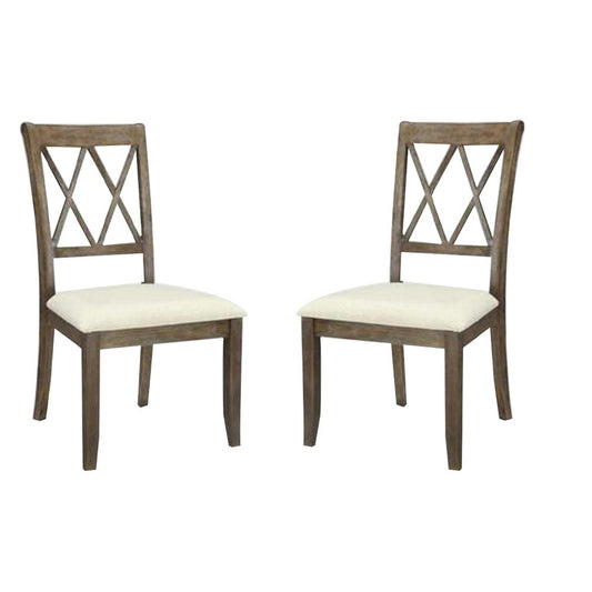 Fabric Padded Side Chairs with Double X Shaped Back, Set of 2, Brown