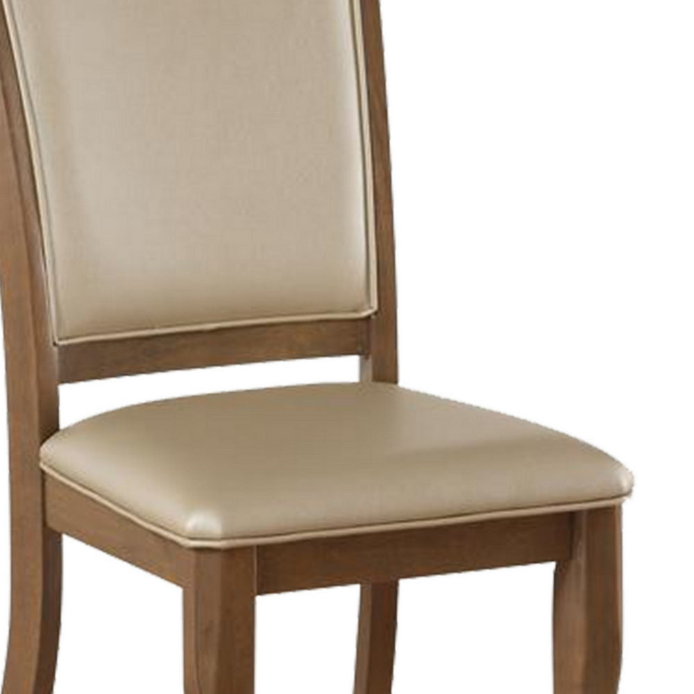 Leatherette Upholstered Wooden Side Chair, Set of 2, Beige and Brown - 71767