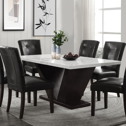 Prevailing Dining Table | White Marble Top | Walnut Brown Base