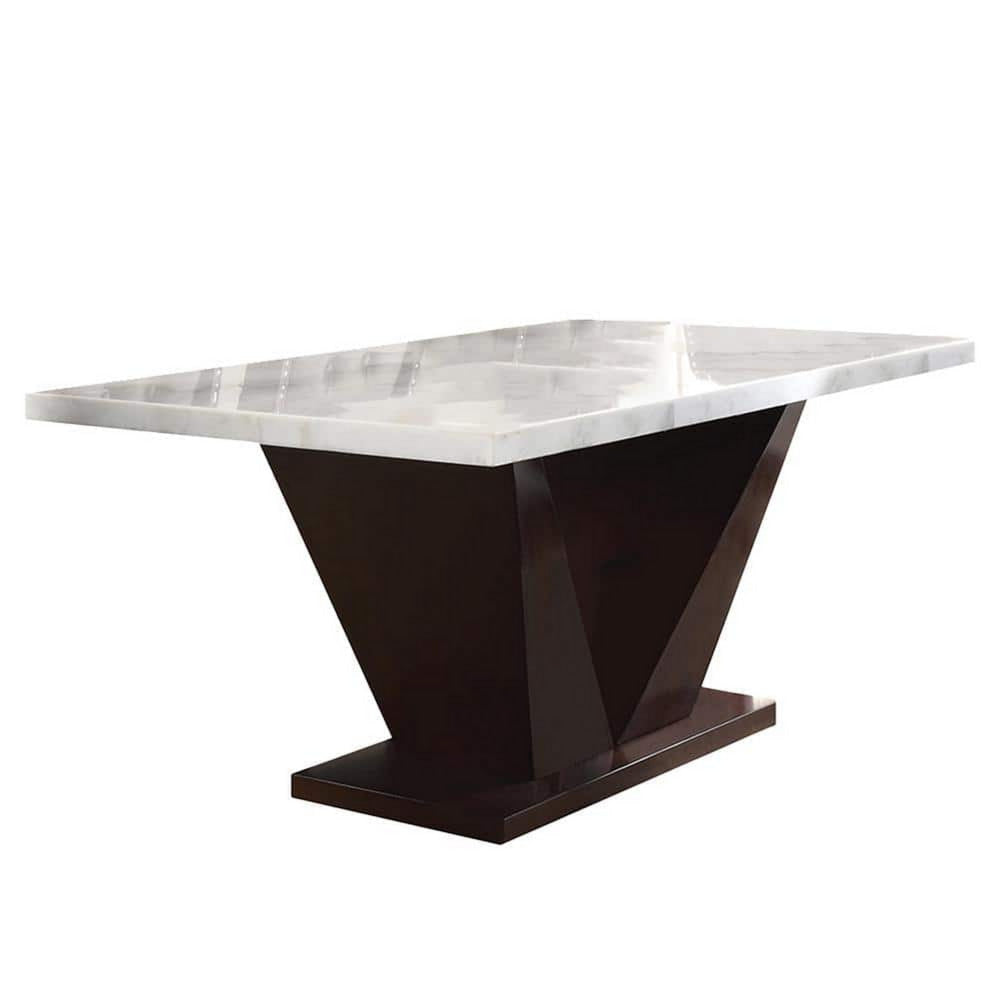 Prevailing Dining Table, White Marble & Walnut Brown