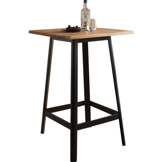 Transitional Square Shaped Wooden Bar Table With Metal Base, Black and Brown - ACME