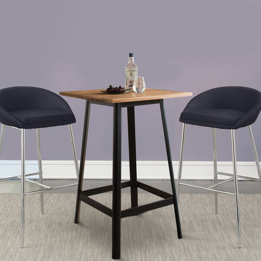 Milo Bar Table | Square Wood Top | Metal Base | Black & Brown