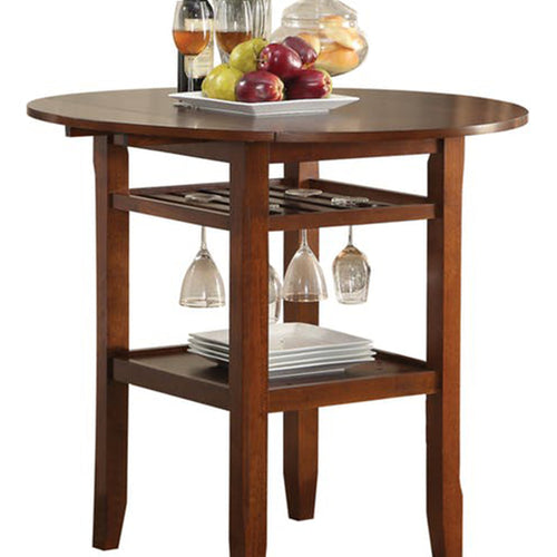 Brayden Counter Table | Round Top | Drop Leaves | Stemware Rack | Brown