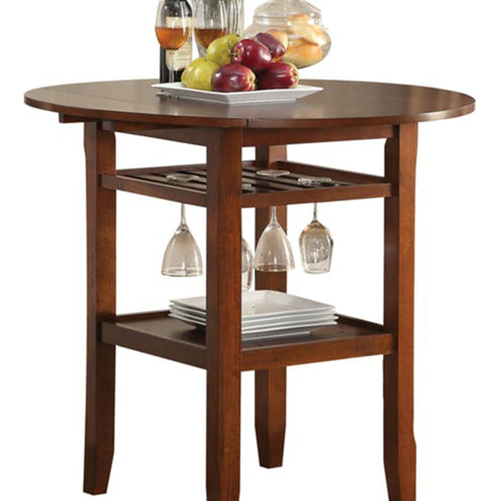 Brayden Counter Table | Round Top | Drop Leaves | Stemware Rack | Brown