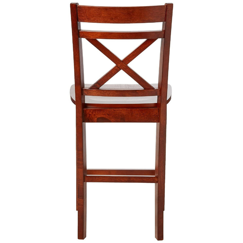 Wooden Counter Height Chair with Cross Back, Set of 2, Cherry Brown - 72537