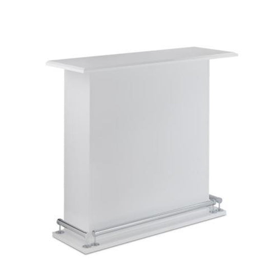 Milo Bar Table | Rectangular Wood Top | Storage Base | White & Chrome