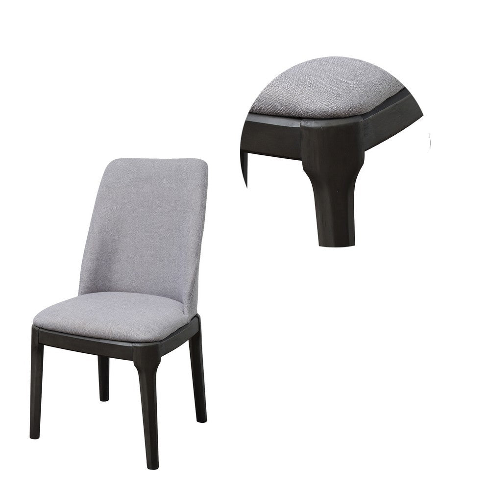 Linen Upholstered Wooden Side Chair with Curved Backrest and Block Legs Set of 2 Gray AMF-73172