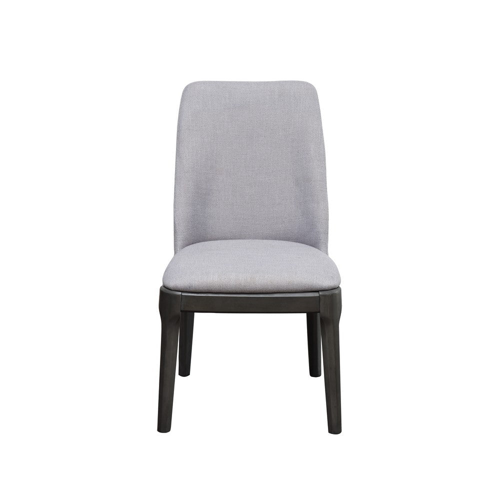 Linen Upholstered Wooden Side Chair with Curved Backrest and Block Legs Set of 2 Gray AMF-73172