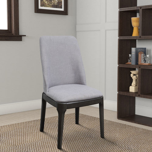 Linen Upholstered Wooden Side Chair with Curved Backrest and Block Legs, Set of 2, Gray