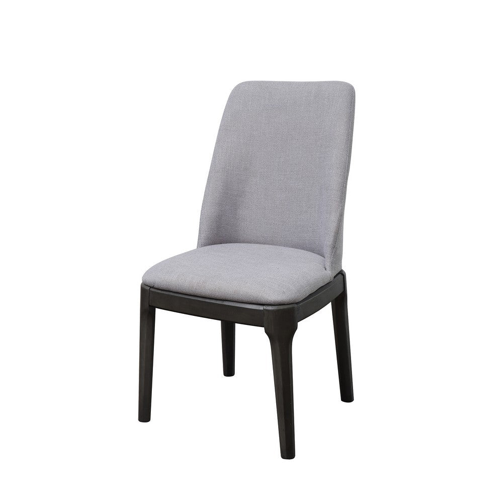 Linen Upholstered Wooden Side Chair with Curved Backrest and Block Legs, Set of 2, Gray