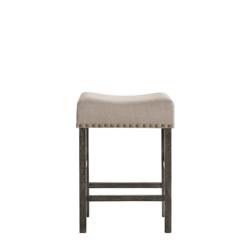 Clarence Counter Height Stool Set of 2 | Linen Saddle Seat | Beige & Gray