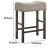 Wooden Counter Height Stool with Linen Upholstered Saddle Seat, Set of 2, Beige and Gray By Casagear Home