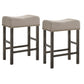 Wooden Counter Height Stool with Linen Upholstered Saddle Seat, Set of 2, Beige and Gray By Casagear Home