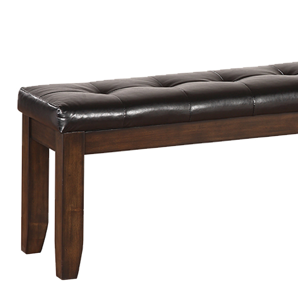 Leatherette Upholstered Tufted Wooden Bench with Chamfered Legs, Brown By Casagear Home