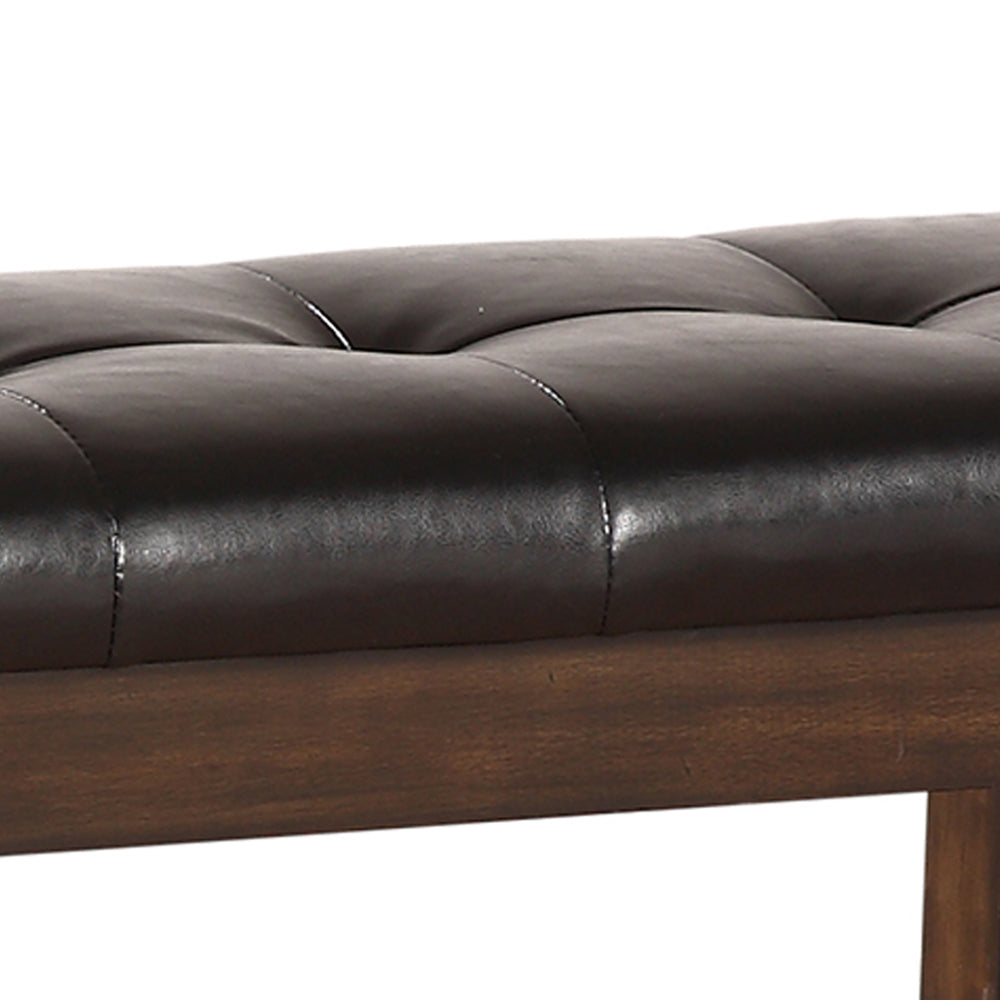 Arden Bench | Tufted Faux Leather | Chamfered Legs | Brown AMF-74625