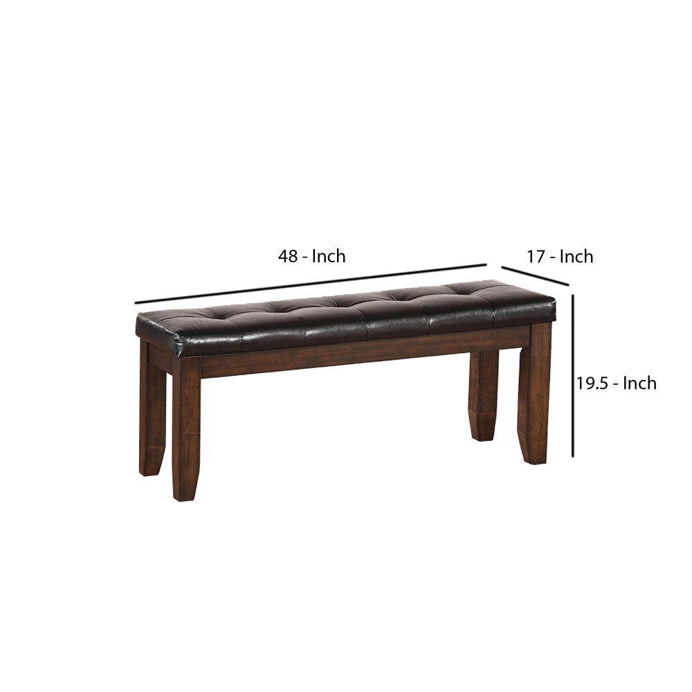 Arden Bench | Tufted Faux Leather | Chamfered Legs | Brown AMF-74625