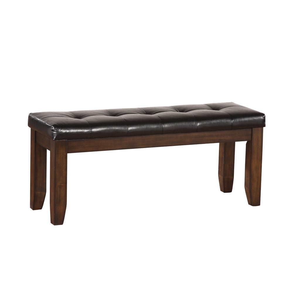 Arden Bench | Tufted Faux Leather | Chamfered Legs | Brown