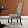 Wooden Dining Side Chair with Button Tufted Back, Set of 2, Tan Brown and Black - 74647