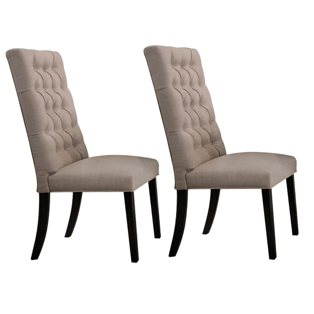 Wooden Dining Side Chair with Button Tufted Back, Set of 2, Tan Brown and Black - 74647